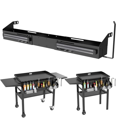 Universal Front Griddle Caddy for Blackstone Griddles from 28 to 36 Front Tool/Bottle Shelf with 2PCS Magnetic Tool Holder & Paper Towel Holder for Blackstone Griddle Space Saving Storage Caddy