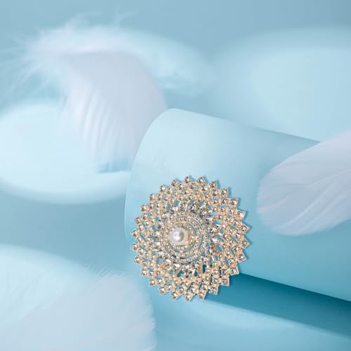Image of Gold Crystal Shell Flower Brooch Pins for Women Elegant Pearl Rhinestone Floral Brooches Pin Fashion Jewelry for Party Dance Wedding Banquet Brooch for Women Girl Gift