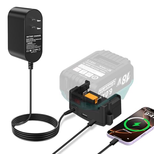 DC18RC Charger for Makita 18V Battery Charger 2-in-1 DC Charging Adapter with USB & Type-C Port Power Source for Phone Compatible with Makita 18V 21V Lithium-ion Battery BL1850 BL1830 BL1815