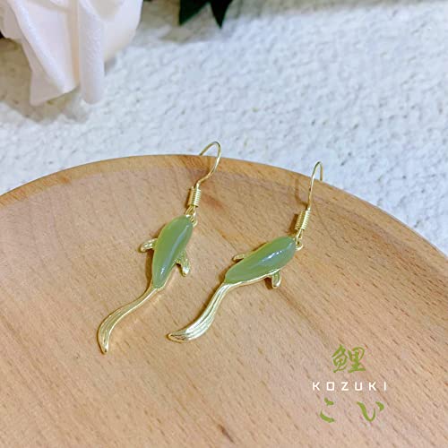 KOI FISH EARRINGSJADE EARRINGS Japanese koi earrings jade earrings for women genuine gold jade earrings for women 14k gold4