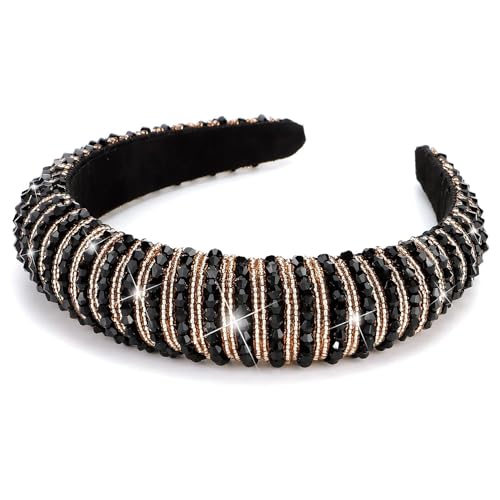 Image of Shining Diva Fashion Stylish Full Crystal Luxury Hairbands | Fancy Shiny Bling Diamond Sparkle Crystal Beaded Headband | Hand-Woven Black White Pink Padded Rhinestones Hair Accessories