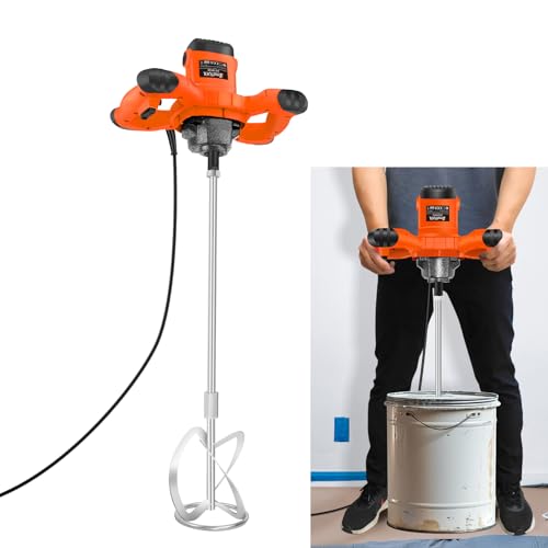 2600W Portable Electric Mixer for Concrete Cement Plaster Paint Thinset Mortar, Adjustable 6 Speed Mixer Machine with M14 Mixing Paddle, Orange
