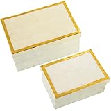 SET 2 CAJAS NACAR RECT. NATURAL FILO ORO PINTADO