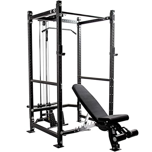 GYM MASTER GM3 Power Rack Squat Cage with Dual Cable System and Bench - Power Rack: H226CM, D90cm