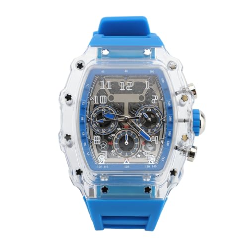 Lista de Relojes Lego para comprar online. 49 Reloj de Negocios Transparente a la Moda para Hombre, Resistente Al Agua, Luminoso, Informal, Correa de Silicona Fresca, Esfera Grande Hueca para Estilo Vanguardista (banda azul)
