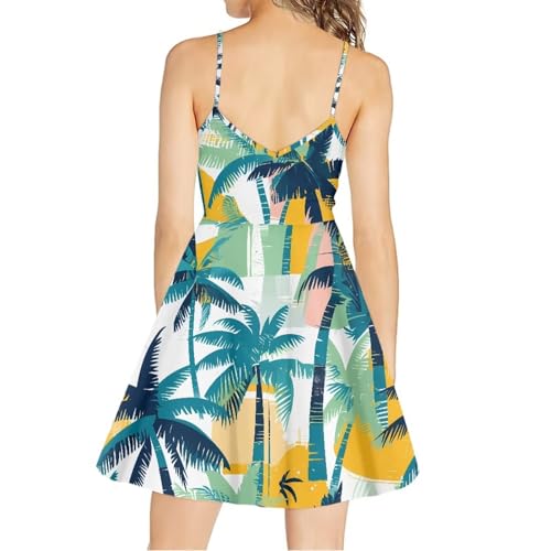 Image of Spaghetti Strap Midi Satin Dresses Summer Sleeveless Sundree Women Girl Beach Party Swing Dress