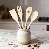 Leddy Living Set 4 Mestoli Legno di Faggio – resistenti al calore, anti graffio per padell...