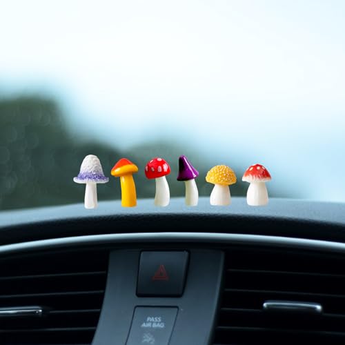6PCS Mushroom Car Interior Accessories for Dashboard Decorations Rearview Mirror Decor,for Car Home Garden Office Computer Monitor Figurines Decor,Mushroom Gifts for Women Girl Men
