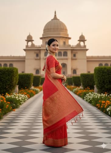 Image of Kanjivaram Silk Saree for Women - Handloom Floral Weaving, Contrast Border, Heavy Gold Zari Rich Pallu, Traditional Designer Wedding & Festive Saree with Blouse Piece