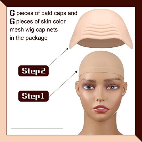 Chunyin 12 Pieces Halloween Bald Caps Set Includes 6 Pieces Latex Bald Cap And 6 Pieces Wig Scull Cap For Women Men Adults Kids Teens Halloween April Fools Decorations Party Supplies #TOP2