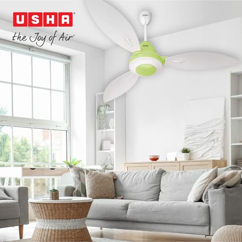 Image of USHA Bloom Lily Glow BLDC Ceiling Fan with 3-Mode Underlight | RF Remote | 100% Copper Motor | Whisper-Quiet |Dust-Resistant |BEE 5 Star Rated |3-Year Motor & 2-Year PCB Warranty | White & Light Green