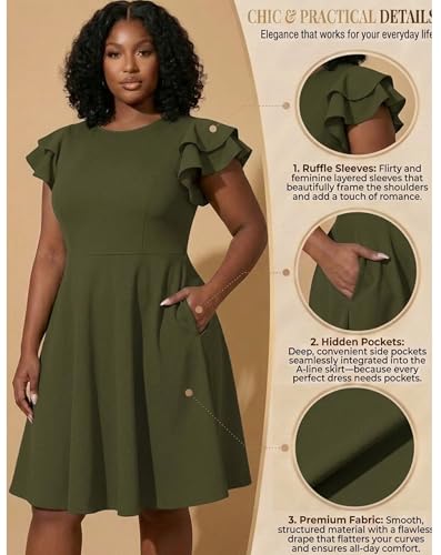 Image of Women's Plus Siz Cape Sleeve Stretchy A-Line Cocktail Party Dress Pockets