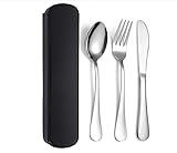 lrgnixs Camping Besteckset,4 Stück Edelstahl Reisebesteck mit Etui,Wiederverwendbare Campingbesteck für Outdoor Arbeit Schule,SpüLmaschinenfest Camping Geschirr Outdoor Besteck,Schwarz