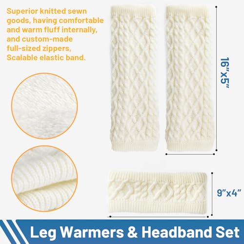 Image of TUYUU Zipper Leg Warmers and Headband Set, Fleece Lined Knit Legwarmers for Figure Skating, Ice Skating, Dance & Hockey