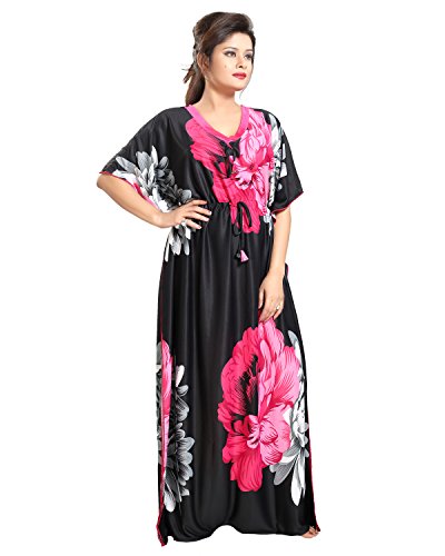 Image of Noty Women's Kaftan Nighty | Serena Fabric | Floral Print Maxi | Short Sleeves | V Shaped Neck