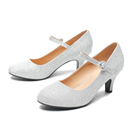 Image of Women's Vintage Mary Jane Shoes Dress Comfortable Low Kitten Heels Ankle Strap Closed Round Toe Office Work Wedding Pumps
