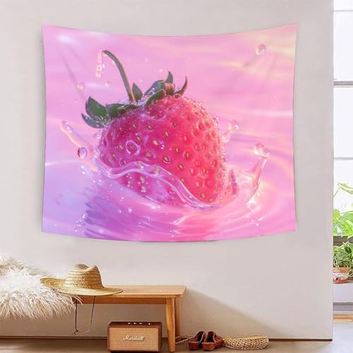 Tapisserie murale fraises 3D grand format tissu déco murale salon et chambre