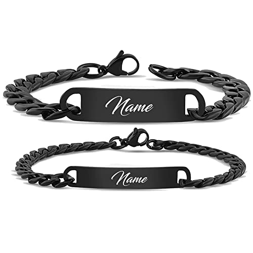 Partnerarmbänder | 2 STÜCK | mit Gravur | Hochwertiges Pärchenarmband aus Edelstahl in Schwarz | Persönliche Namensgravur | Ideal als Armband für Paare oder Freundschaftsarmband