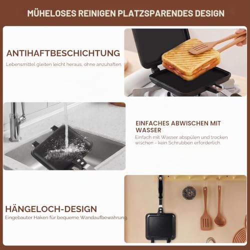 HERCHR Sandwich Maker Doppelseitig Bratpfanne, Pfanne Doppelseitig, Sandwichmaker Camping, Antihaftbeschichtet, Beidseitige Tortillas Sandwich Und Panini-Maker Pan Für Frühstück