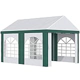 outsunny tendone da giardino per feste in acciaio, pe e pvc, gazebo 3x4 m per 12 persone con doppio ingresso, picchetti e funi incluse, bianco e verde