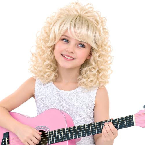 Kids Light Blonde Wig Girl Short 80s Blonde Curly Wig