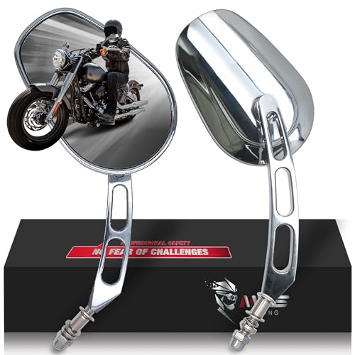 Image of MZS Motorcycle Mirrors Chrome, M8 Heavy Duty Motorbike Rear View Mirror Side Accessories Hollow Rod Compatible with Sportster Road King Street Glide Electra Dyna Softail Ultra Vrod