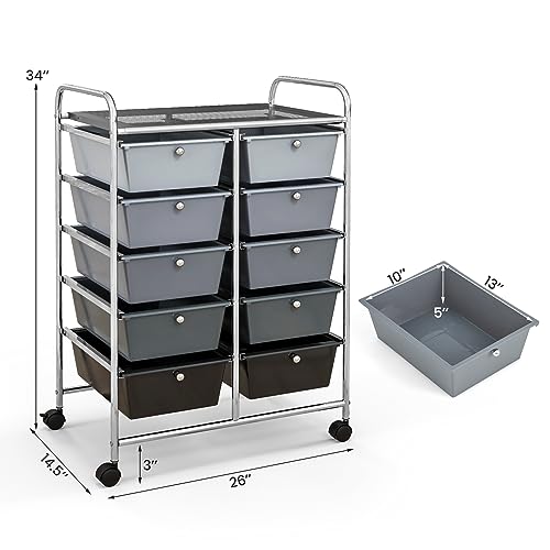 image for Giantex 10 Drawers Rolling Cart, Classroom Organizers, Storage Cart wi