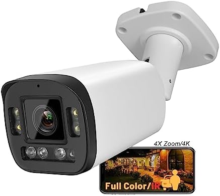 Hikvision Compatible 8MP Varifocal Bullet Full Color IP Camera, 2.7~13.5mm Lens 5X Optical Zoom, 98ft Full Color/IR Night Vision, Human/Vehicle Detection, 2-Way Audio, IP67 Outdoor PoE IP Camera