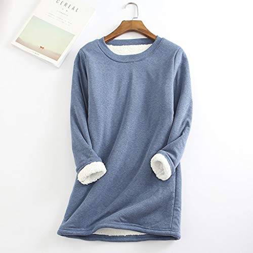 Winter Thermal Tops For Women Fleece Lined Warm Shirts Casual Solid Color Long Sleeve Crewneck Soft T-Shirts Blouses #TOP1