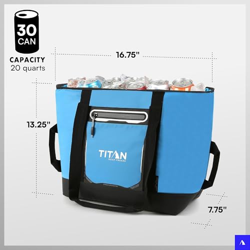 Image of Titan by Arctic Zone Soft Sided Cooler Tote, Insulated Bag with Handle, Shoulder Strap, and Zipper for Lunch, Picnic, and Travel, 30 Can Capacity