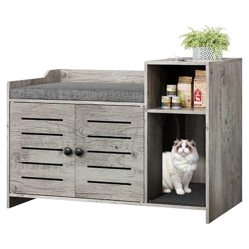 Cat Litter Box Enclosure, Hidden Litter Box Cabinet Furniture with Scratch Pad, Farmhouse Indoor Cats House with Storage Layer for Hallway, Bedroom - image 8