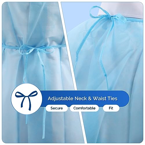 JMU 10 Pcs Disposable Isolation Gowns Blue, Polypropylene Medical Gowns with Knitted Cuffs, Length 47.24\" - Thumbnail 2