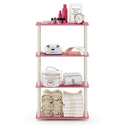 Image of Furinno Turn-N-Tube 4-Tier Multipurpose Shelf Display Rack, Round Tubes, Pink /White
