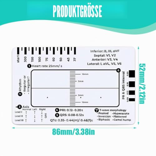 HQRKOTM 2 PCS ECG 7-Stufen-Linealkarte für ECG/EKG Interpretation, Tragbare Tasche, Kunststoff, 85.6 mm x 53.98 mm, Medizinisches Instrument, Einfacher Kunststoffaufbau,ecg 7 step ruler