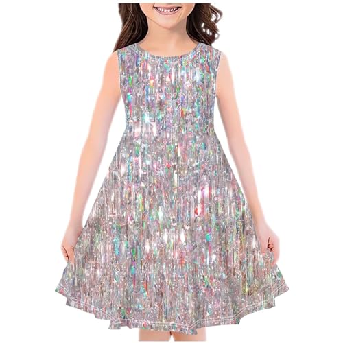 Girls Dress Sleeveless Swing Sundress A-line Round Neck Dresses Casual Party Mermaid Galaxy Dress Kids Floral Print Boho Beach Holiday Sundress 4-14 Years