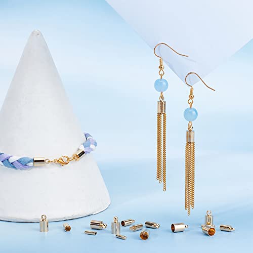 Beebeecraft 80Pcs 4 Size 24K Gold Plated Cord End Caps Smooth Crimp End Caps Barrel End Tip With Loop Ring For Leather Cord Bracelets Jewelry Making #TOP4