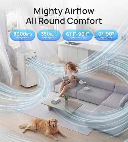 Image of 8000 BTU Portable Air Conditioners,Portable AC with Cool, Fan,Dehumidifier,Sleep,24H Timer,Quiet Cooling,Up to 350 Sq.Ft,Air Conditioner for Bedroom,Home,Office,Remote&Window Kit