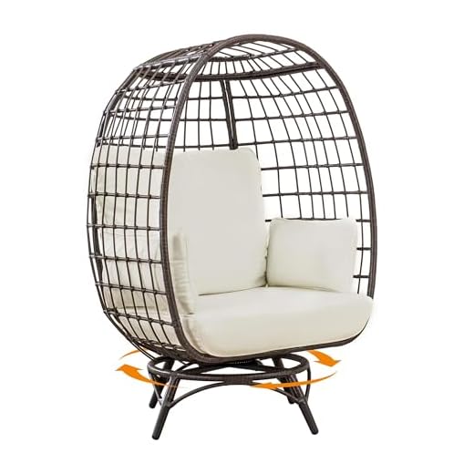 Sunjoy Cuddle Wicker Swivel Lounge, Oversized Indoor Outdoor Egg Chair with 4 Cushions for Patio, Backyard, Living Room, Brown