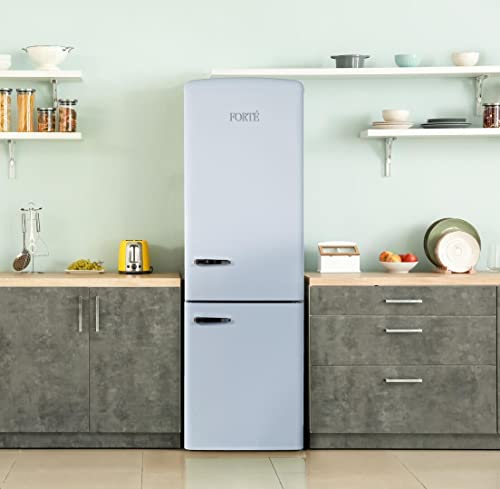 Forte F12Bfres450Rbl 24Inch 450 Series Bottom Freezer Retro Refrigerator With 11.65 Cu. Ft. Capacity, Adjustable Glass Shelves, Crisper Drawer, Led Lighting, Egg Tray, Energy Star, In Blue #TOP3