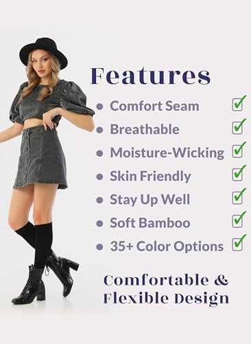 Image of Hugh Ugoli Women's Rayon Derived from Bamboo Knee High Socks Comfort Seam Long Dress Socks, Shoe Size 5-8 /8-11, 4 Pairs