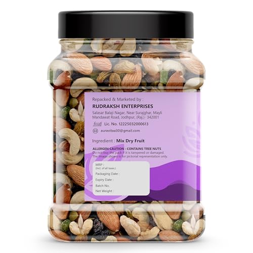 Image of Auravita Mix Dry Fruit 500GM | Healthy Mixed Nuts and Seed with Almonds, Cashews, Dates, Pumpkin Seeds, Candied Amla | Reusable Jar Pack Of 1
