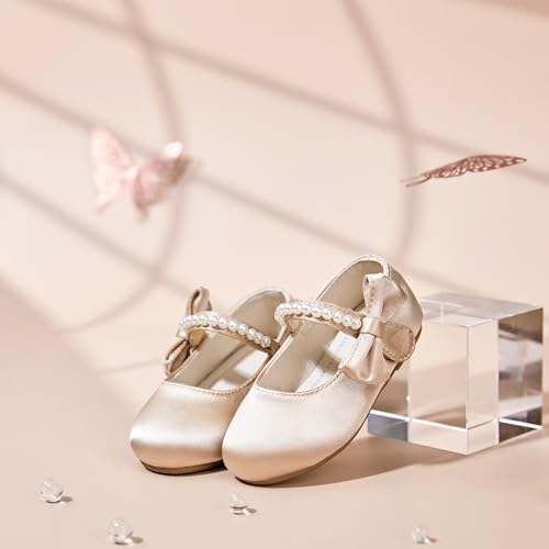 Image of PHIRAMIN Toddler Flower Girl Glitter Dress Shoes Little Girl Ballet Flats Bow Wedding Party