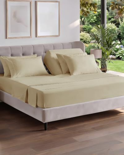 Image of Flex Top Split Head King 6 Piece Sheet Set - Breathable & Cooling - Beige