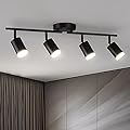 Bojim Flexible Led Track Lighting, 4-Light Black Track Lighting Fixtures Ceiling, Ceiling Spotlight with Foldable Light Arms for Kitchen, Closet, Bedroom(GU10 Socket, Bulbs Not Included)