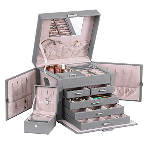 ANWBROAD Girls Jewelry Box for Women with Travel Jewelry Organizer Jewelry Box with Necklace Holder Display Case for Earring Ring Dangling UJJB006H