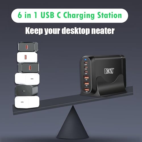 Image of MX 200W GaN USB C Charging Station, 6-Port Desktop Charger with PD 100W Type C Power Supply QC3.0 Fast Charging for MacBook Pro 16 inch /Air, Dell XPS, iPad Pro, iPhone 17 /16 /15, Galaxy S25 /S24