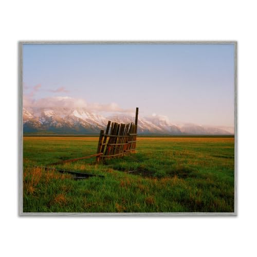 Ranch Fence Sunrise Mountain Landscape, 11 x 14 Inch Framed Giclée Print