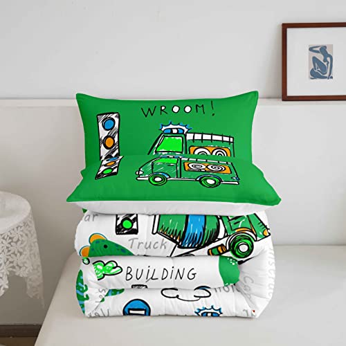 Loussiesd Kids Construction Duvet Insert/Quilt Boys Cute Cartoon Dinosaur Comforter For Toddler Ultra Soft Equipment Trucks Car Bedding Set Machinery Truck Dino Down Comforter Double Size Duvet Set - Image 4