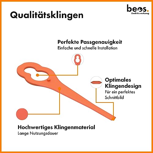 BEOS 100 x Premium Ersatzmesser-Set für Einhell, Bosch, CMI Rasentrimmer – Kunststoffmesser kompatibel mit Trimmer Einhell GE-CT 18 LI, GE-CT 18 LI Kit, Bosch ART26 Accutrim, CMI C-ART-10, 8/17
