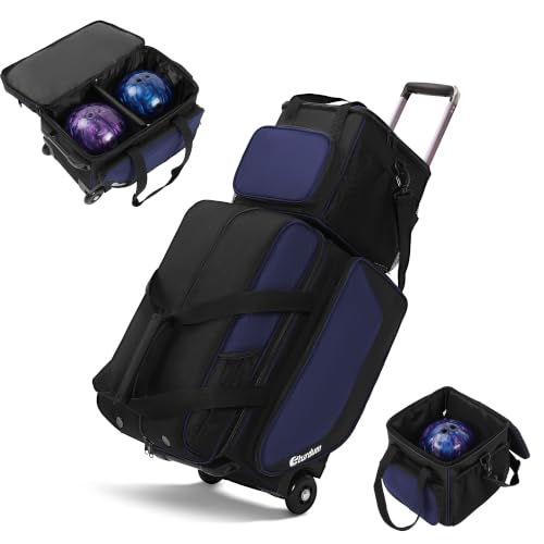 Sturdum 3 Ball Bowling Bag with Wheels 2 Ball Bowling Roller Bag with 1 Ball Tote Shoe Compartment Retractable Handle Padded Handle